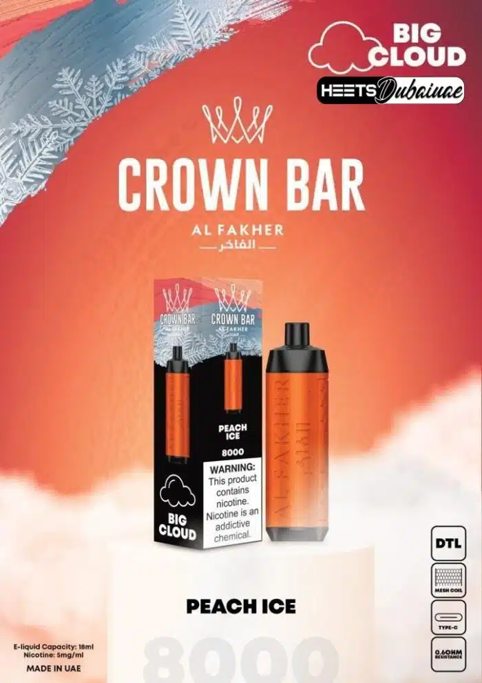 Al Fakher Crown Bar Peach Ice 8000 Puffs Disposable Vape