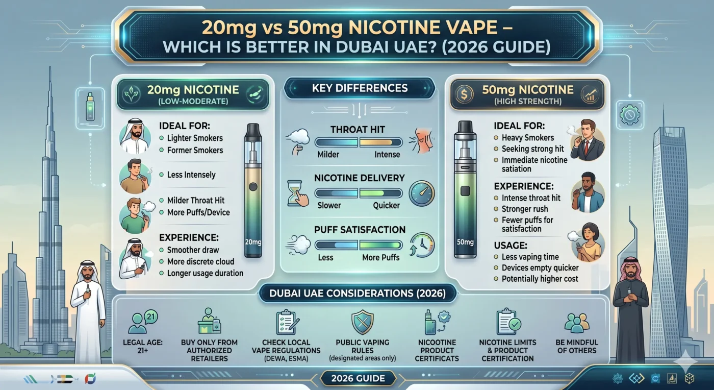 20mg vs 50mg Nicotine Vape – Which is Better in Dubai UAE? (2026 Guide)